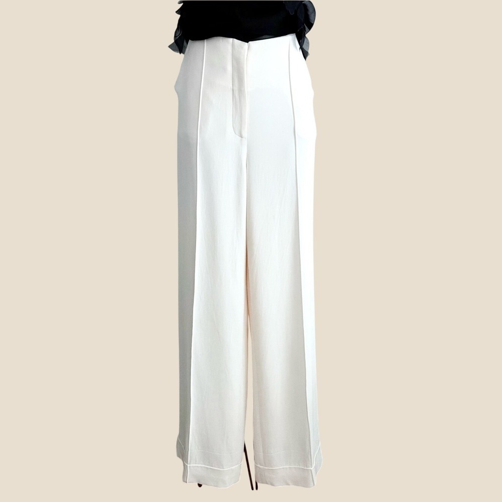 Jonathan Simkhai Quiet Luxury Cream Peach Front Seam Wide Leg Cuffed Trousers 10